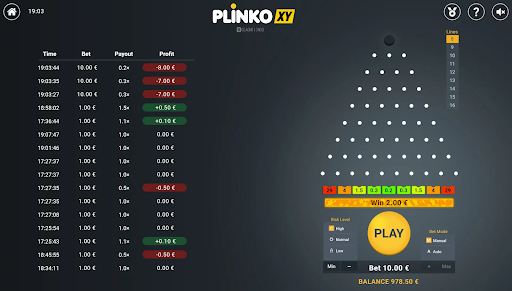 PlinkoXY Speelveld met statistiek