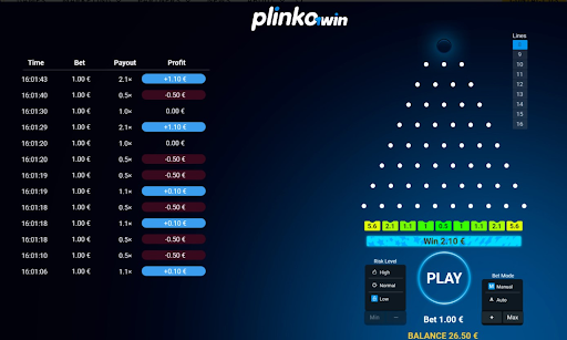 Het speelveld van Plinko 1win